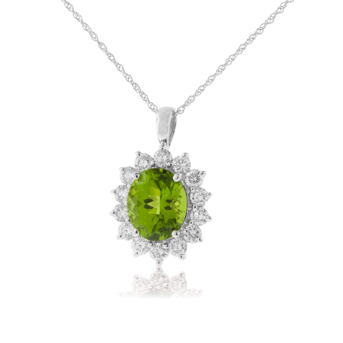 Oval Peridot & Classic Diamond Halo Pendant - Park City Jewelers