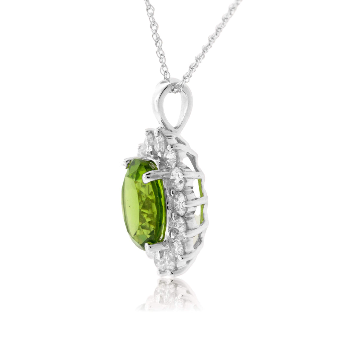 Oval Peridot & Classic Diamond Halo Pendant - Park City Jewelers