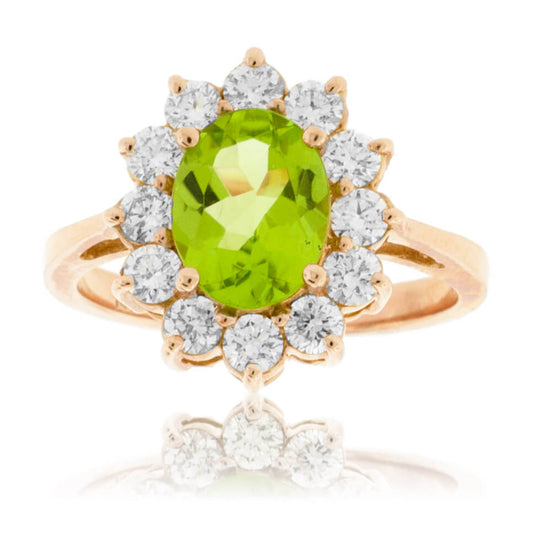 Oval Peridot & Classic Diamond Halo Ring - Park City Jewelers