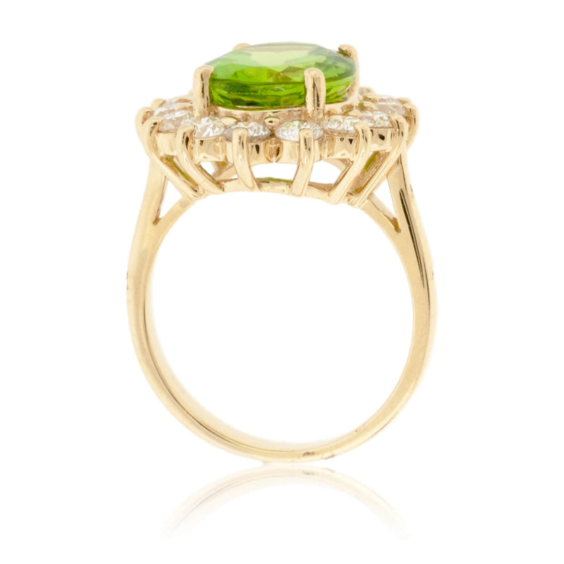 Oval Peridot & Classic Diamond Halo Ring - Park City Jewelers