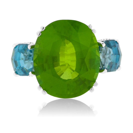 Oval Peridot & Oval Blue Zircon Cocktail Ring - Park City Jewelers
