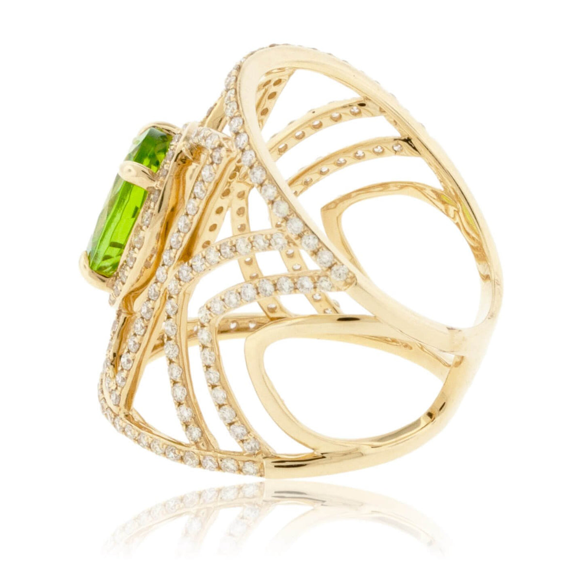 Oval Peridot & Wide Vintage Inspired Diamond Ring - Park City Jewelers