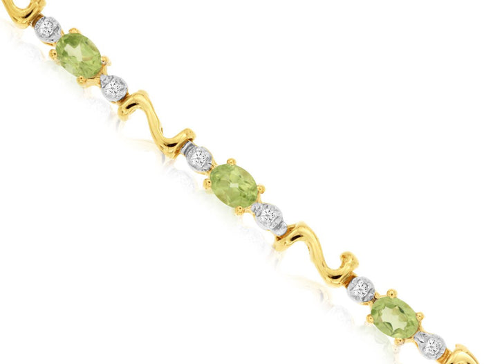 Oval Peridot with Diamond Accented Bracelet in Yellow Gold - Park City Jewelers