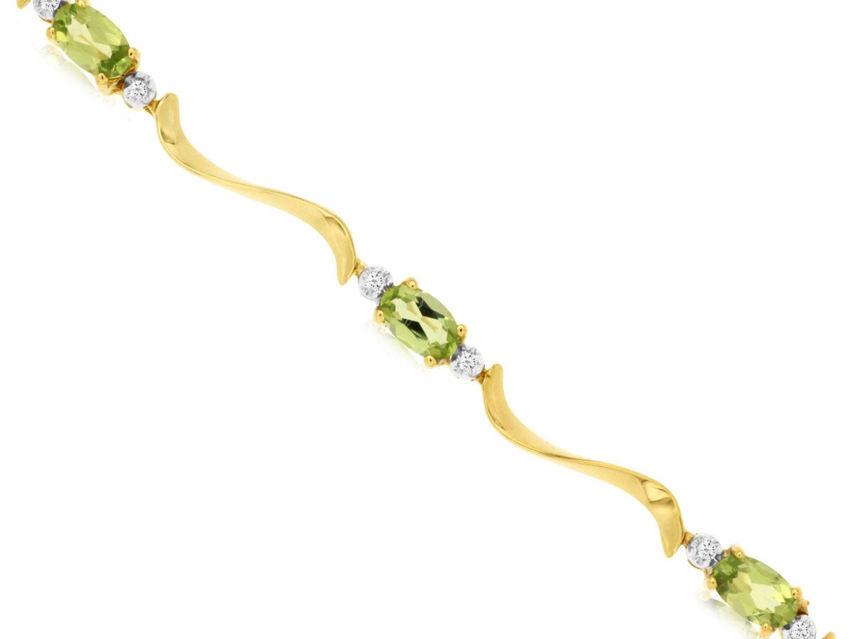 Oval Peridot with Diamond Accented Bracelet in Yellow Gold - Park City Jewelers
