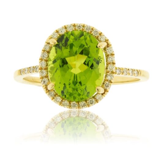 Oval Peridot with Diamond Halo on Diamond Accented Band - Park City Jewelers