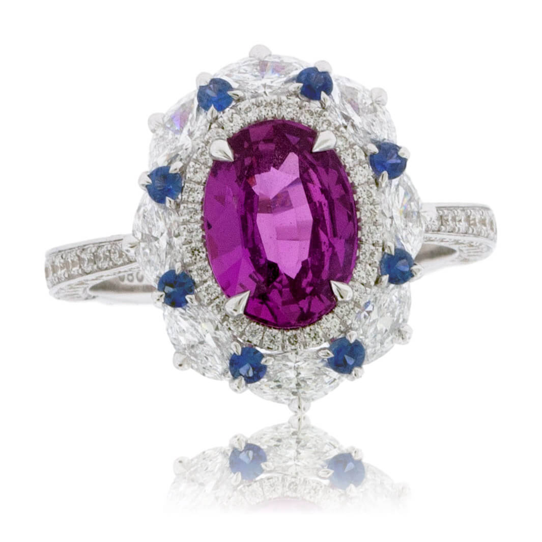 Oval Pink Sapphire, Blue Sapphire & Diamond Accented Ring - Park City Jewelers