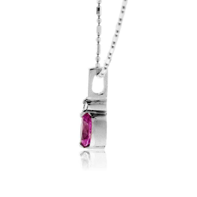 Oval Pink Sapphire & Diamond Bar Necklace - Park City Jewelers