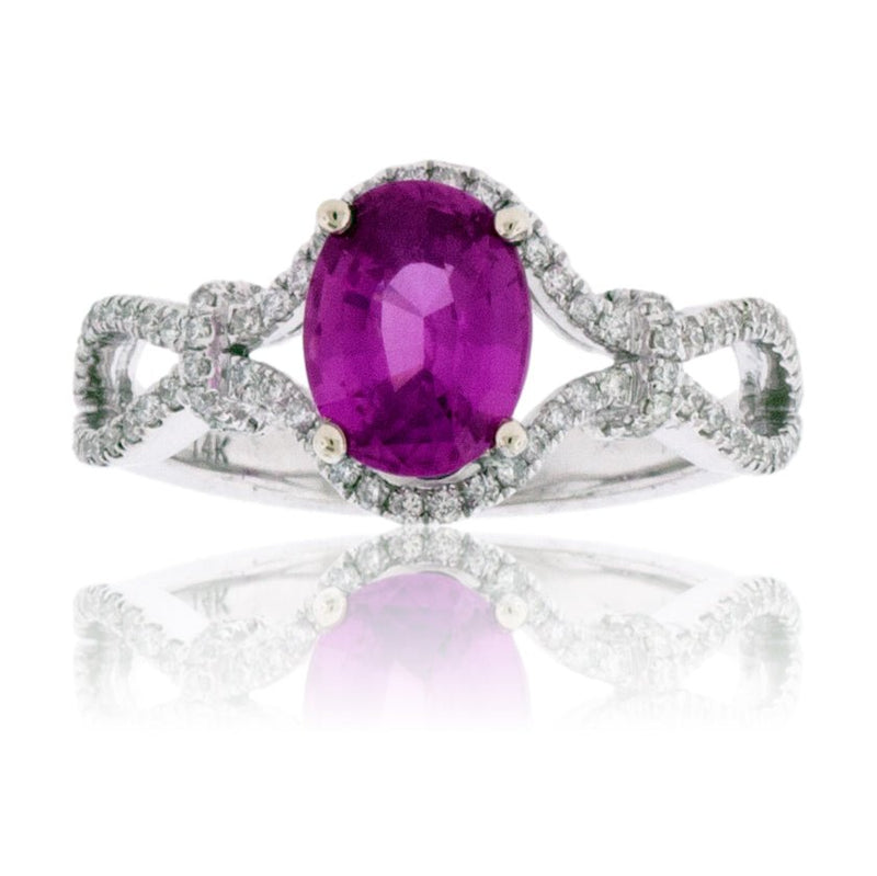 Oval Pink Sapphire with Diamond Accent Ring - Park City Jewelers