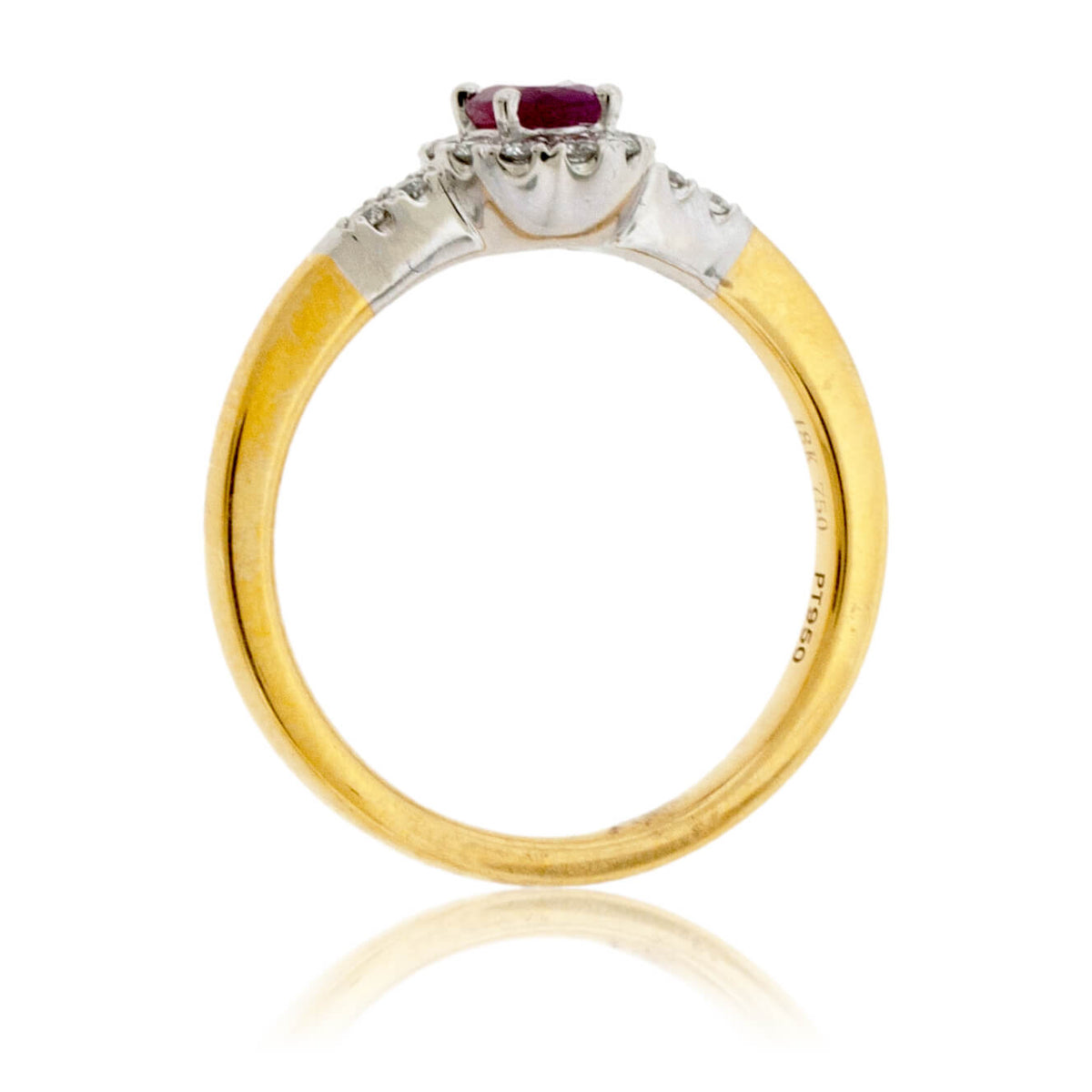 Oval Red Beryl Emerald & Diamond Halo Yellow Gold Ring - Park City Jewelers