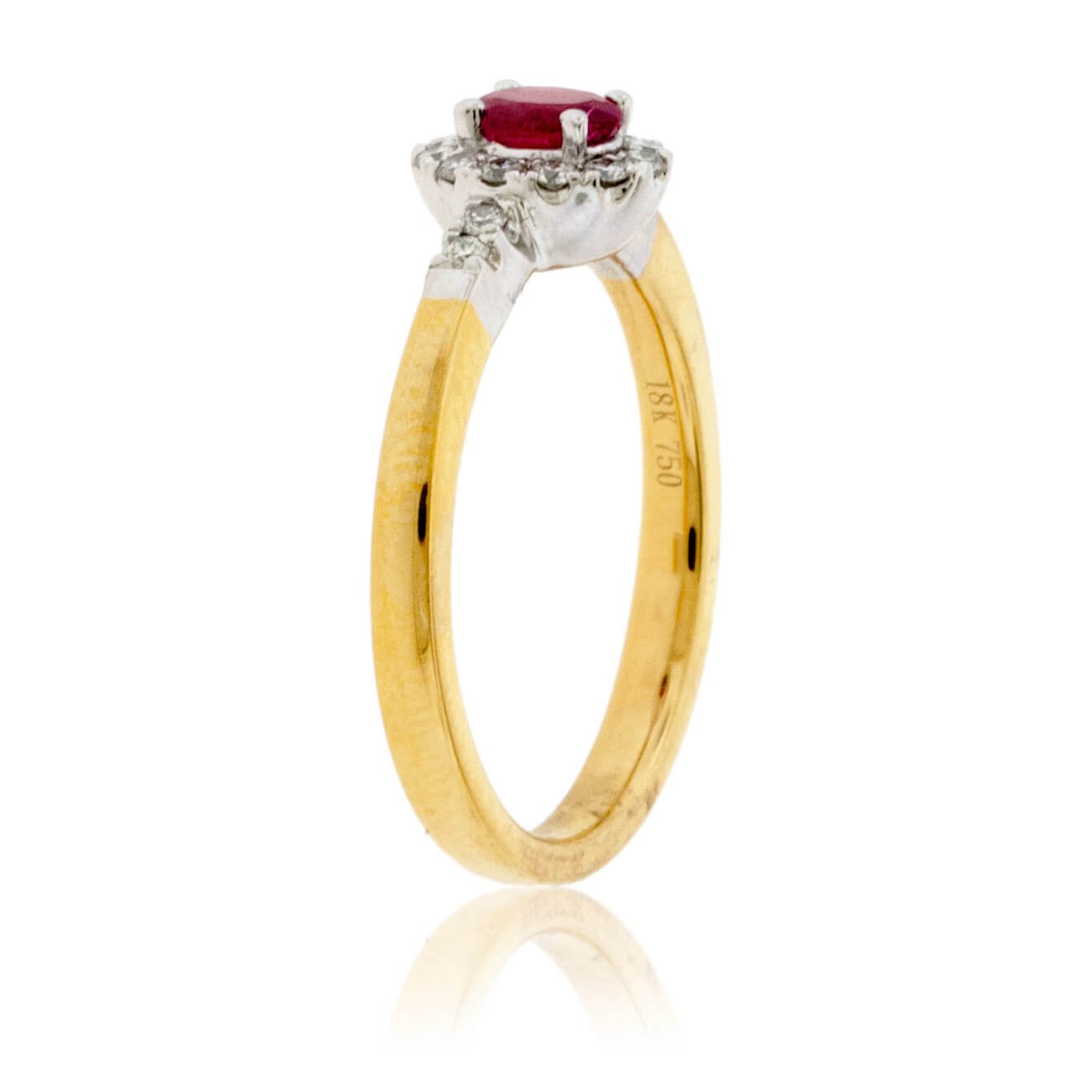 Oval Red Beryl Emerald & Diamond Halo Yellow Gold Ring - Park City Jewelers