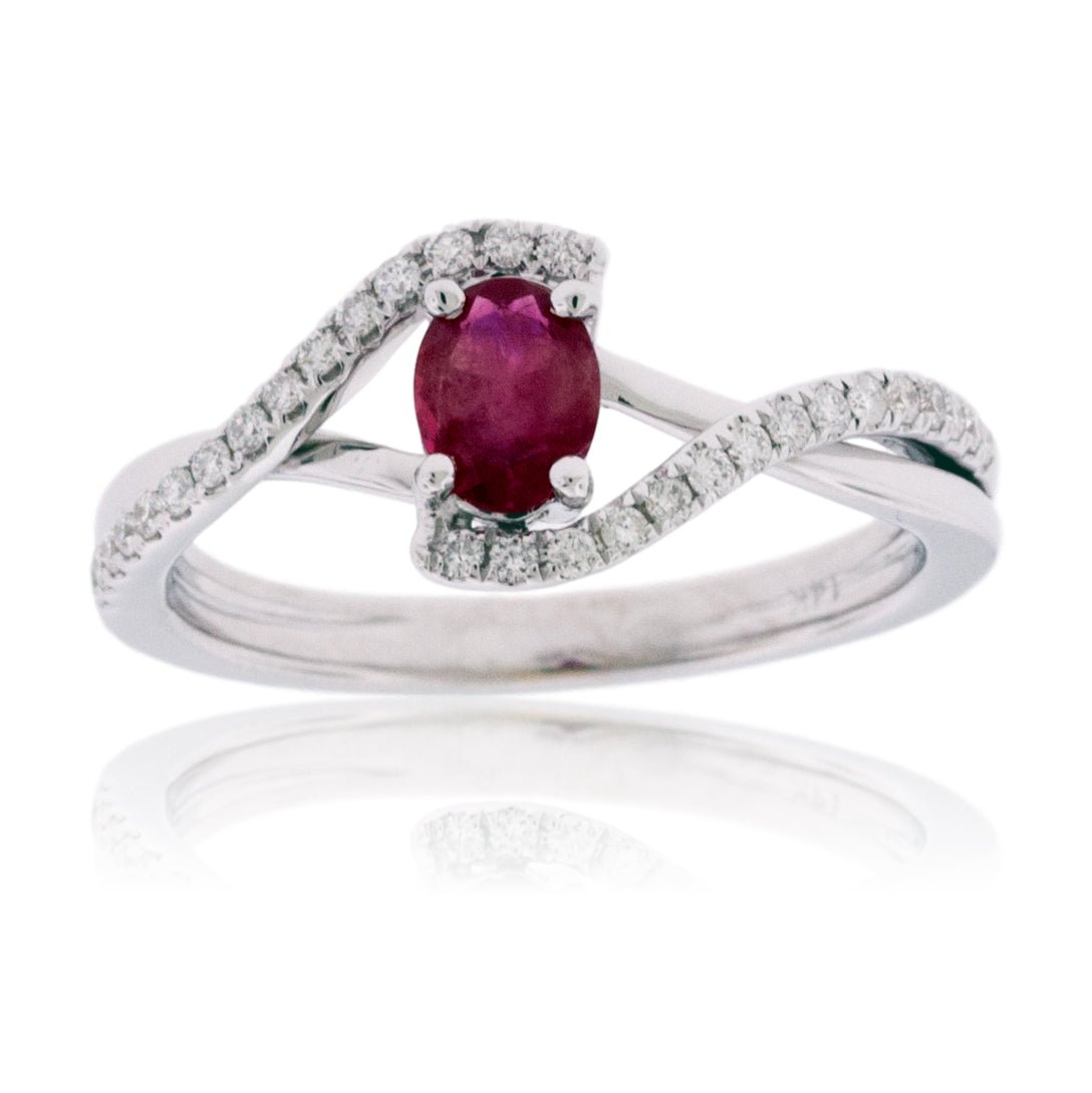 Oval Red Emerald with Diamond Bypass Shank Ring - Park City Jewelers