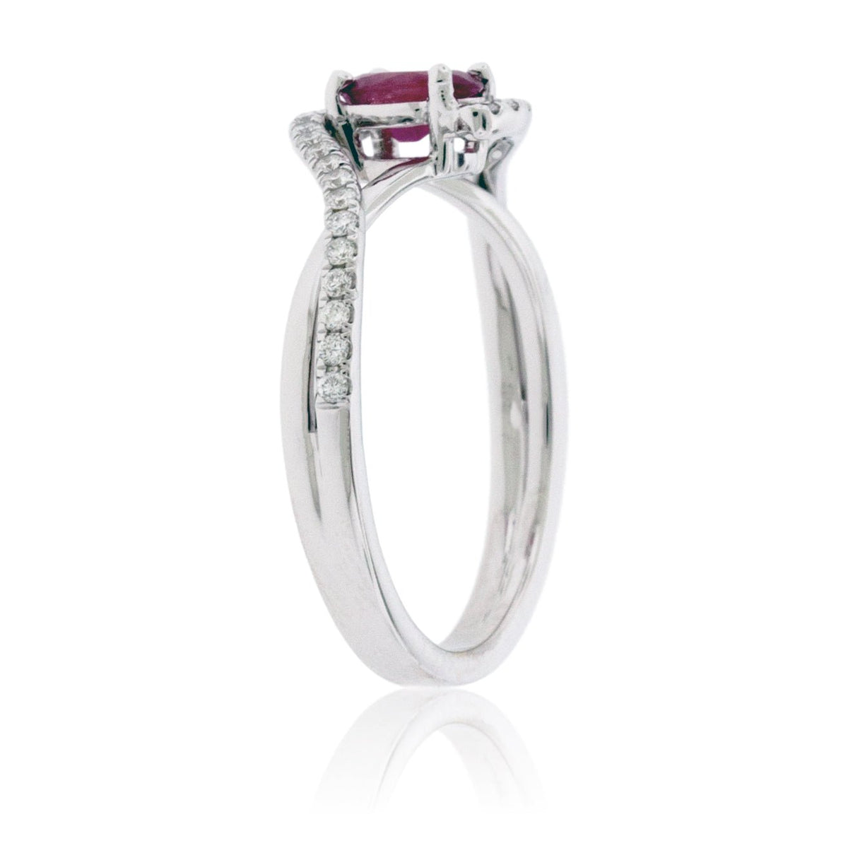 Oval Red Emerald with Diamond Bypass Shank Ring - Park City Jewelers