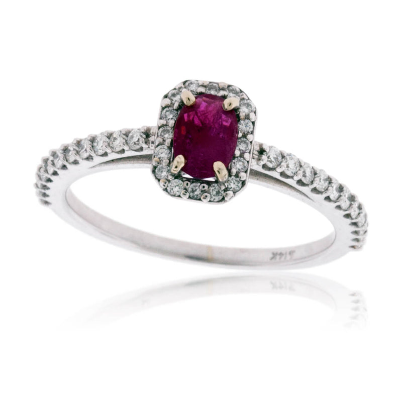 Oval Red Emerald with Diamond Halo Ring - Park City Jewelers