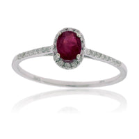 Oval Red Emerald with Diamond Halo Ring - Park City Jewelers