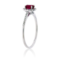 Oval Red Emerald with Diamond Halo Ring - Park City Jewelers