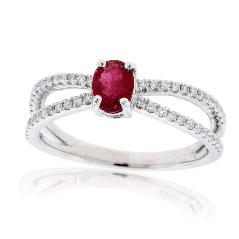 Oval Red Emerald with Diamond Split Shank Ring - Park City Jewelers