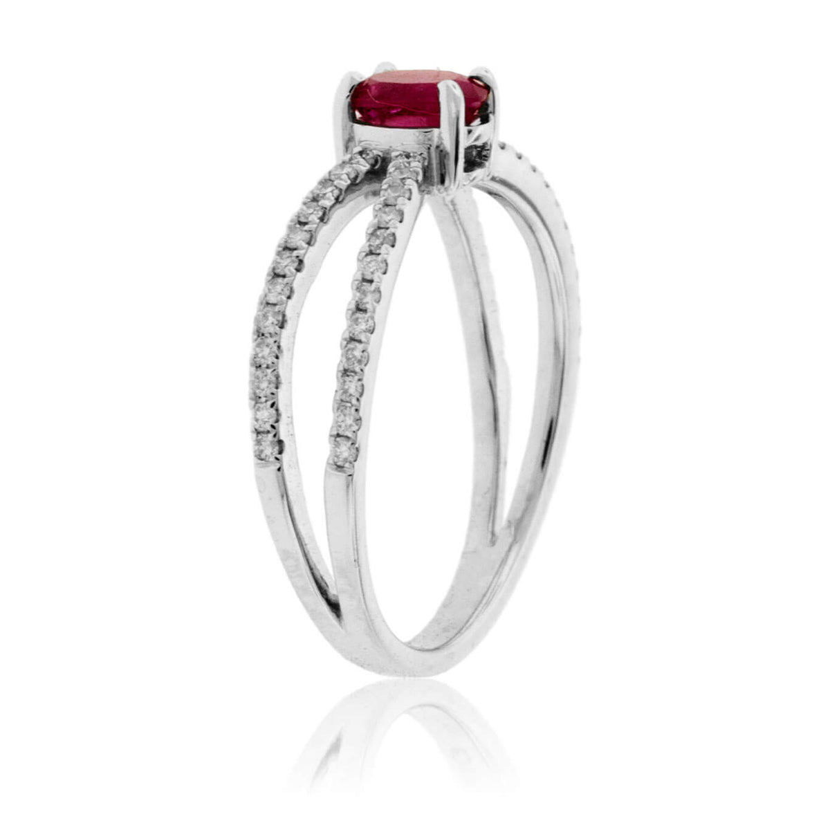 Oval Red Emerald with Diamond Split Shank Ring - Park City Jewelers