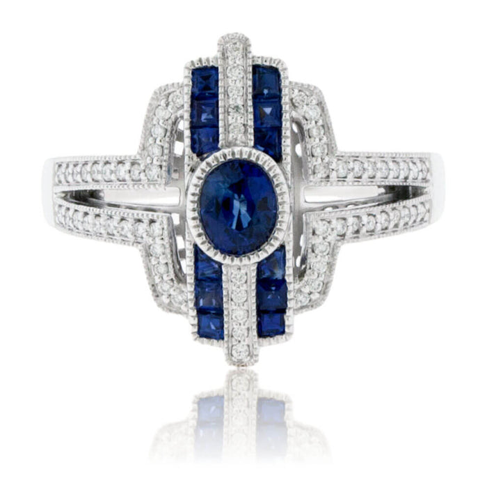 Oval Sapphire & Diamond Art Deco Style Ring - Park City Jewelers