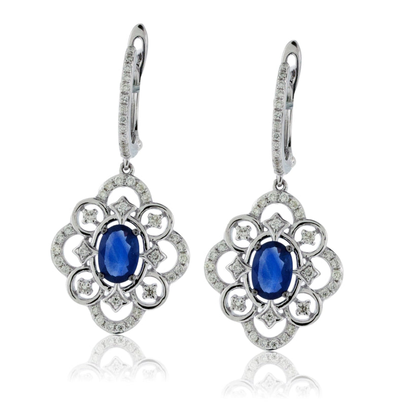 Oval Sapphire Fancy Design Diamond Drop Earrings - Park City Jewelers