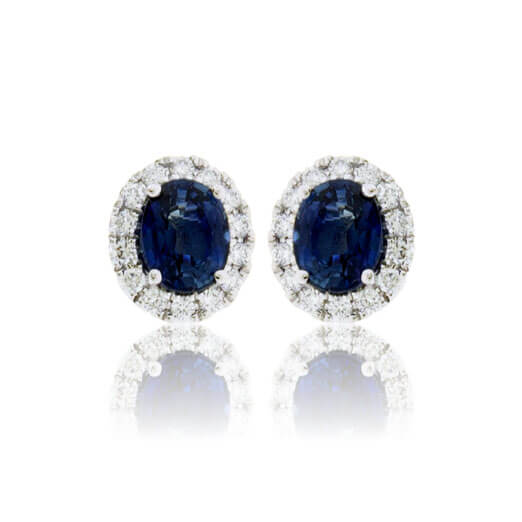 Oval Sapphire with Diamond Halo Stud Earrings - Park City Jewelers