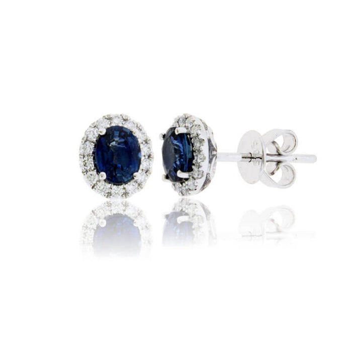 Oval Sapphire with Diamond Halo Stud Earrings - Park City Jewelers