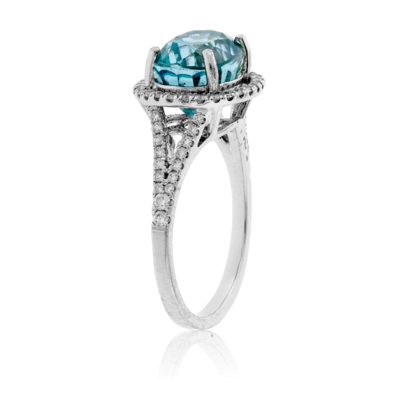 Oval Shaped Blue Zircon with Diamond Halo - Park City Jewelers