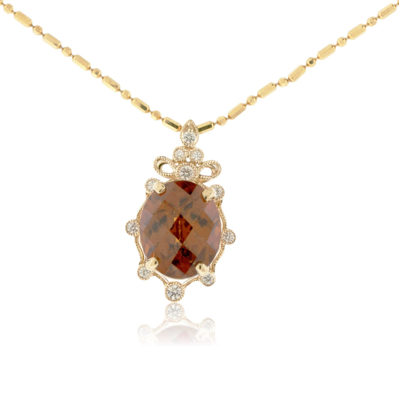 Oval Shaped Brown Zircon Pendant with Diamond Accents - Park City Jewelers