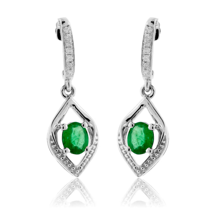 Oval Shaped Emerald Dangle Style Earrings - Park City Jewelers