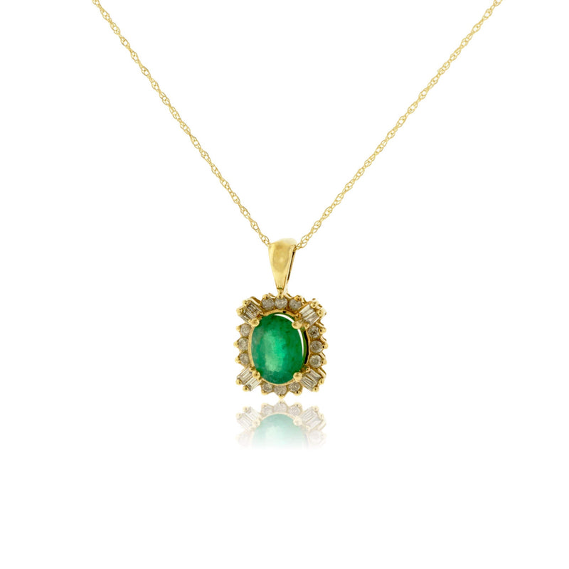 Oval Shaped Emerald Pendant with Diamond Classic Style Halo - Park City Jewelers