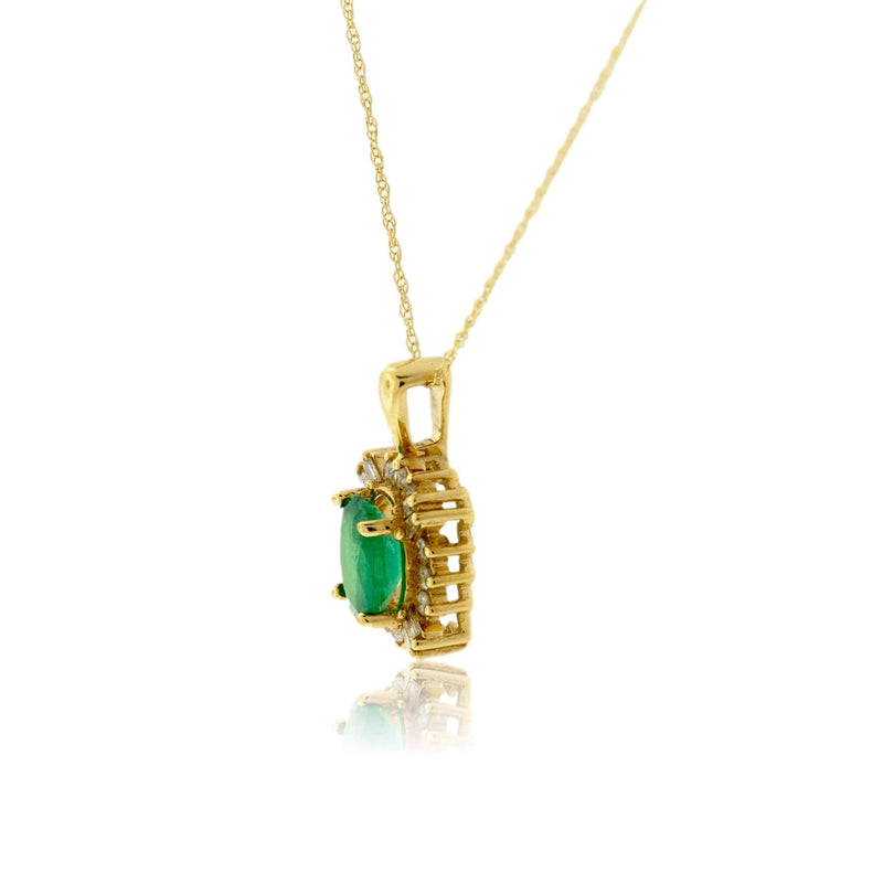 Oval Shaped Emerald Pendant with Diamond Classic Style Halo - Park City Jewelers