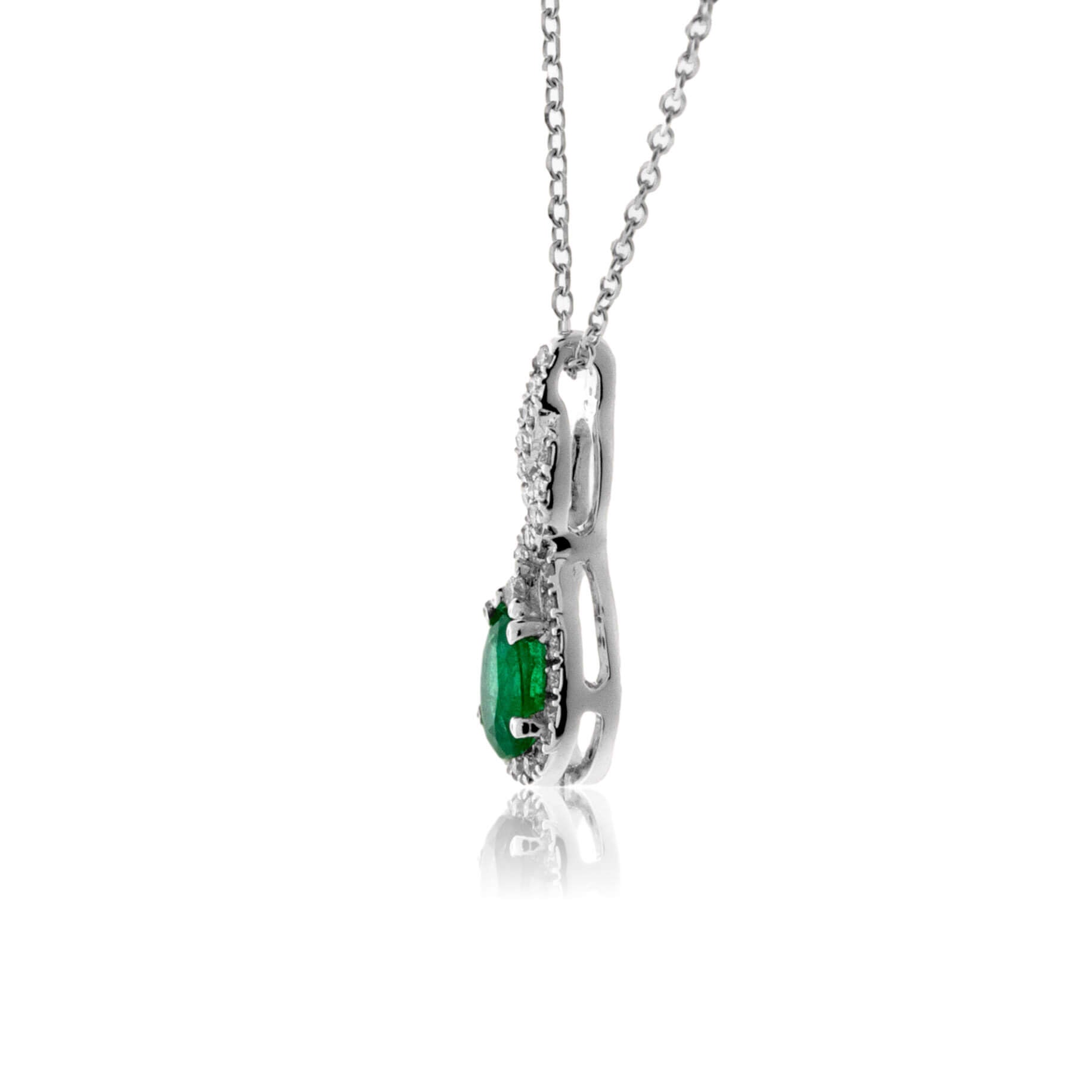 Oval Shaped Emerald Pendant with Diamond Halo - Park City Jewelers