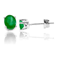 Oval Shaped Emerald White Gold Stud Earrings - Park City Jewelers