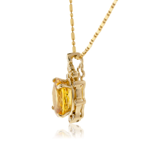 Oval Shaped Golden Beryl - Heliodor Pendant with Diamond Accents - Park City Jewelers