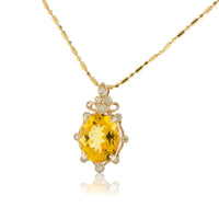 Oval Shaped Golden Beryl - Heliodor Pendant with Diamond Accents - Park City Jewelers