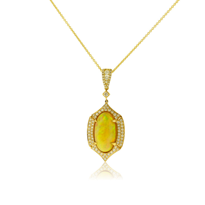 Oval Shaped Opal Cabochon and Diamond Pendant with Chain - Park City Jewelers