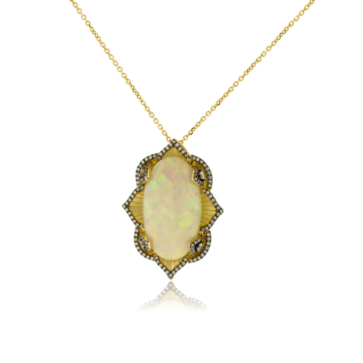 Oval Shaped Opal Cabochon with Diamond Art Deco Pendant with Chain - Park City Jewelers