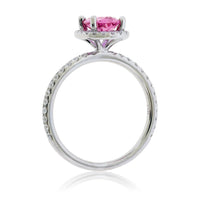 Oval Shaped Pink Sapphire Diamond Halo Ring - Park City Jewelers