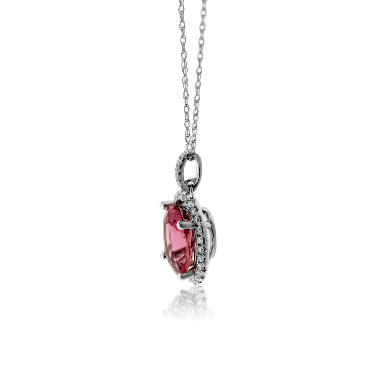 Oval Shaped Pink Tourmaline and Diamond Pendant - Park City Jewelers