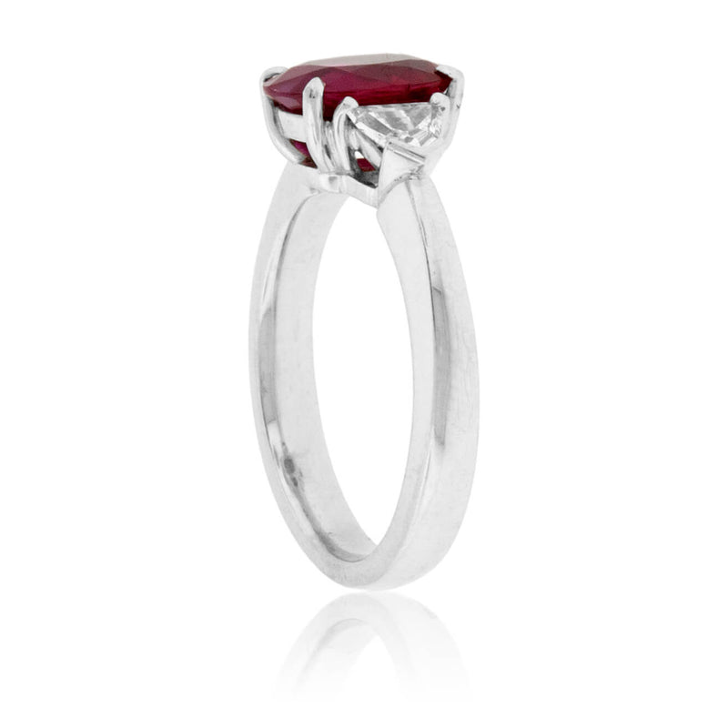 Oval Shaped Ruby and Shield Diamond Ring - Park City Jewelers