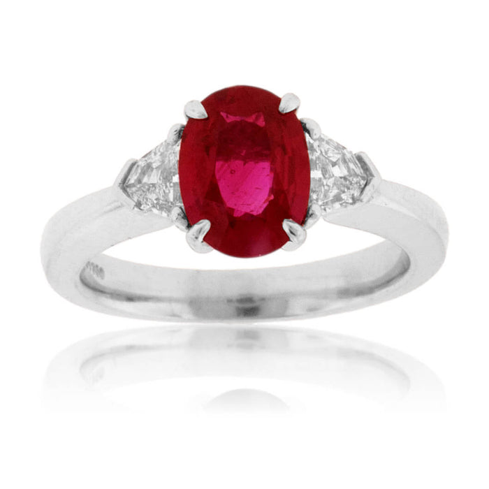 Oval Shaped Ruby and Shield Diamond Ring - Park City Jewelers