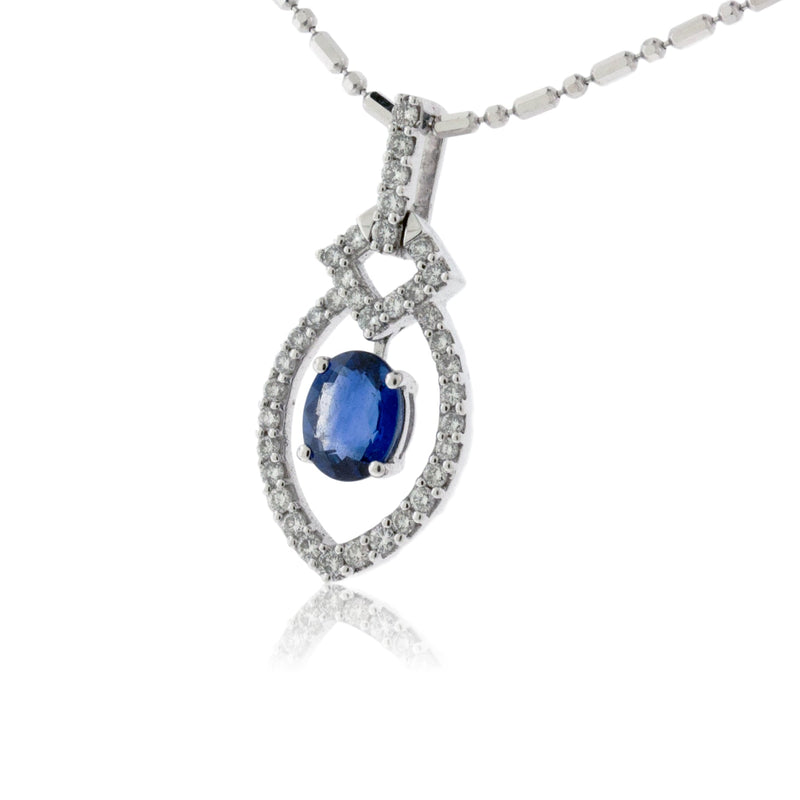 Oval Shaped Sapphire with Diamond Outline Pendant - Park City Jewelers