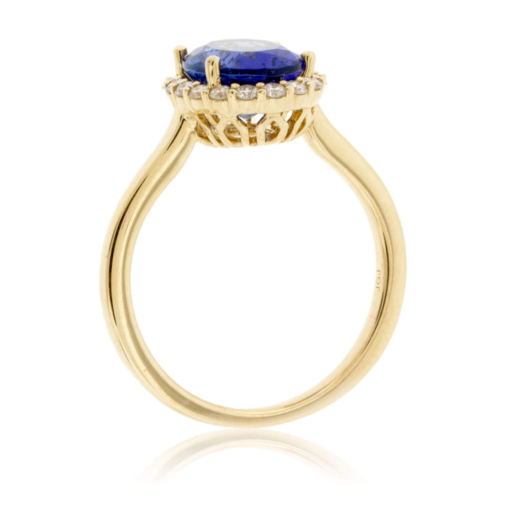 Oval Tanzanite & Diamond Halo Yellow Gold Ring - Park City Jewelers