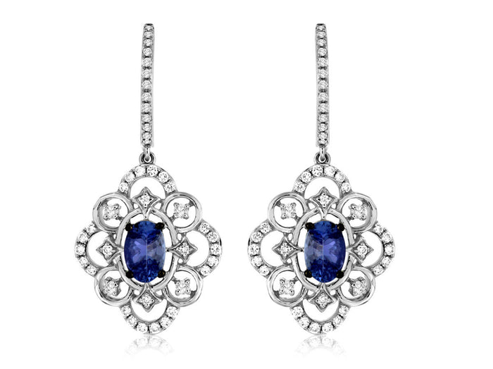Oval Tanzanite Fancy Design Diamond Drop Earrings - Park City Jewelers