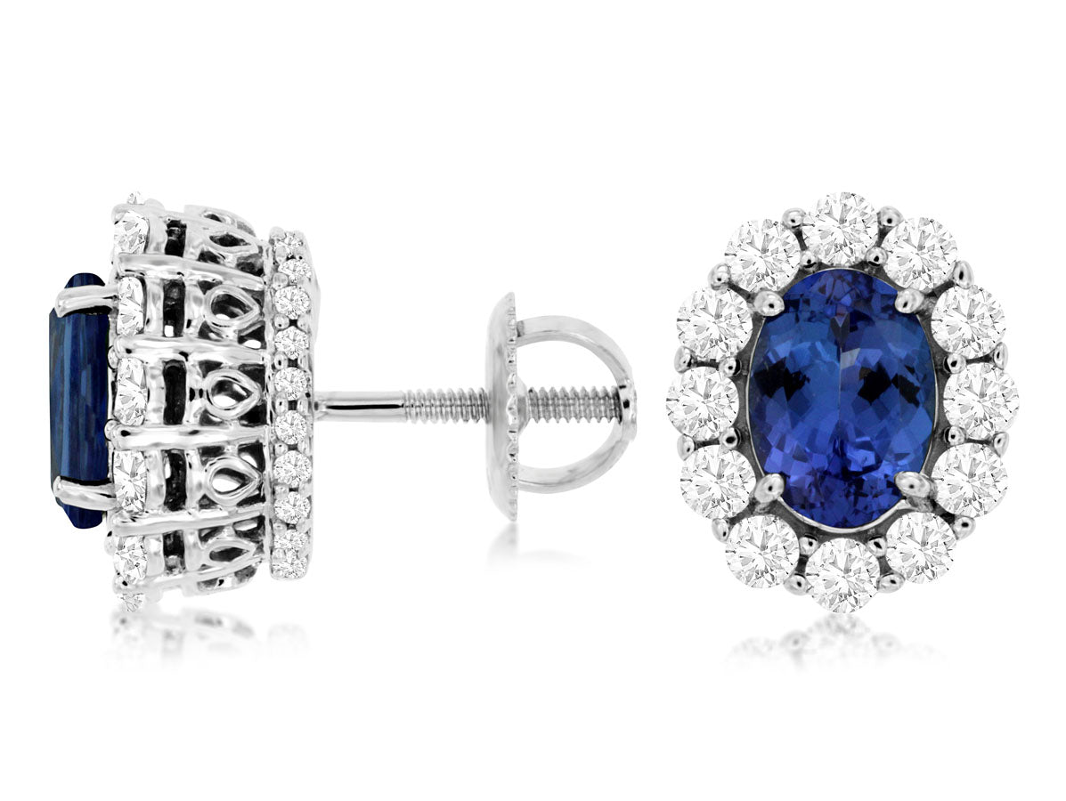 Oval Tanzanite Intricate Diamond Halo Stud Earrings - Park City Jewelers