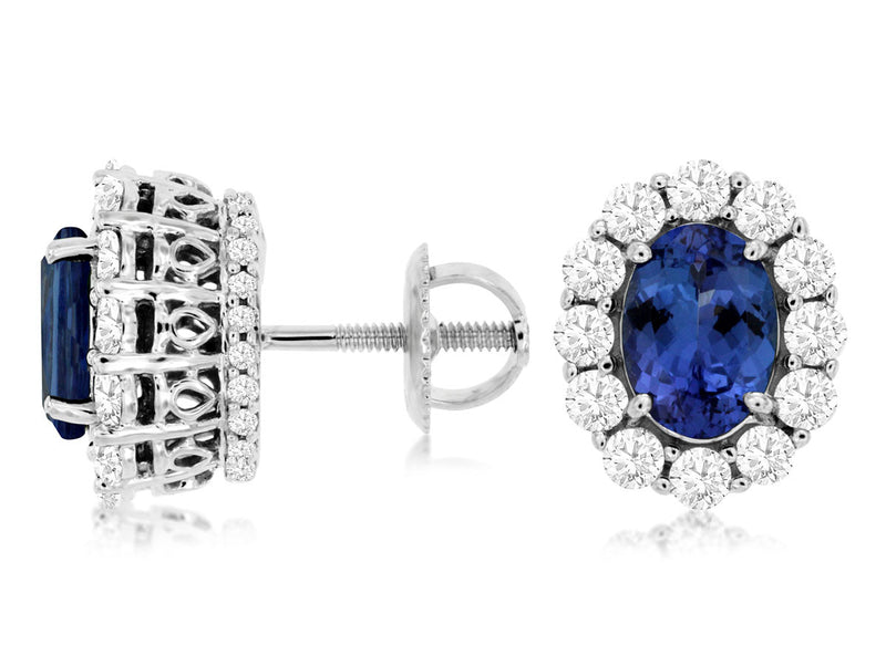 Oval Tanzanite Intricate Diamond Halo Stud Earrings - Park City Jewelers
