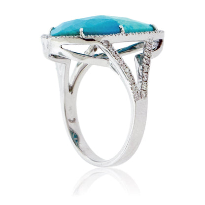 Oval Turquoise Cabochon & Diamond Halo Split Shank Ring - Park City Jewelers