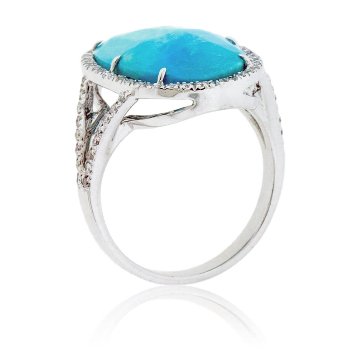 Oval Turquoise Cabochon & Diamond Halo Split Shank Ring - Park City Jewelers