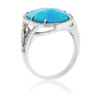 Oval Turquoise Cabochon & Diamond Halo Split Shank Ring - Park City Jewelers