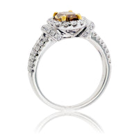 Oval Yellow Brownish Diamond & Diamond Halo Ring - Park City Jewelers