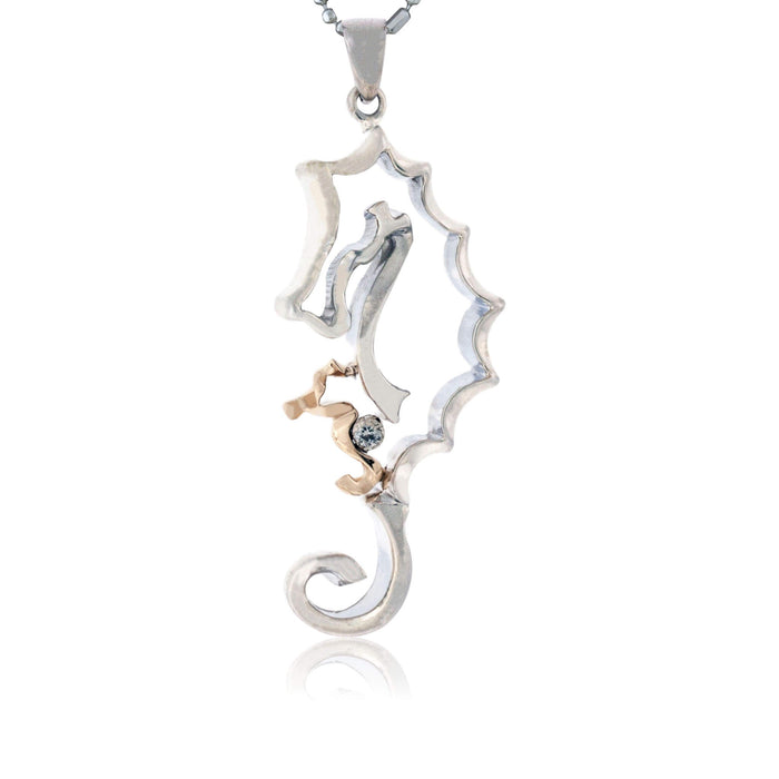 Parent and Baby Seahorse Pendant with Diamond - Park City Jewelers